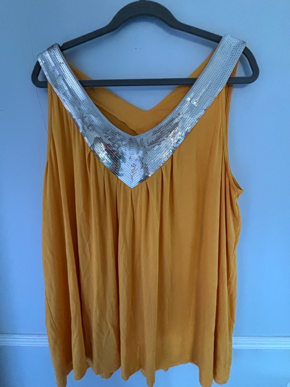 Roaman's Mustard Yellow Tank with Silver Sequin V-Neck
